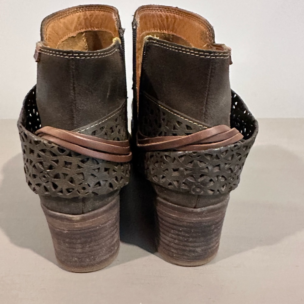 PIKOLINOS Dark Brown Leather Ankle Booties with Laser-Cut Cuff - Picture 3 of 5